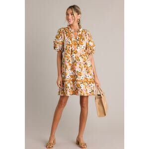 Entro Floral Mini Dress Boho Puff Sleeve Ruffled Vneck Scallop Prairie S Garden